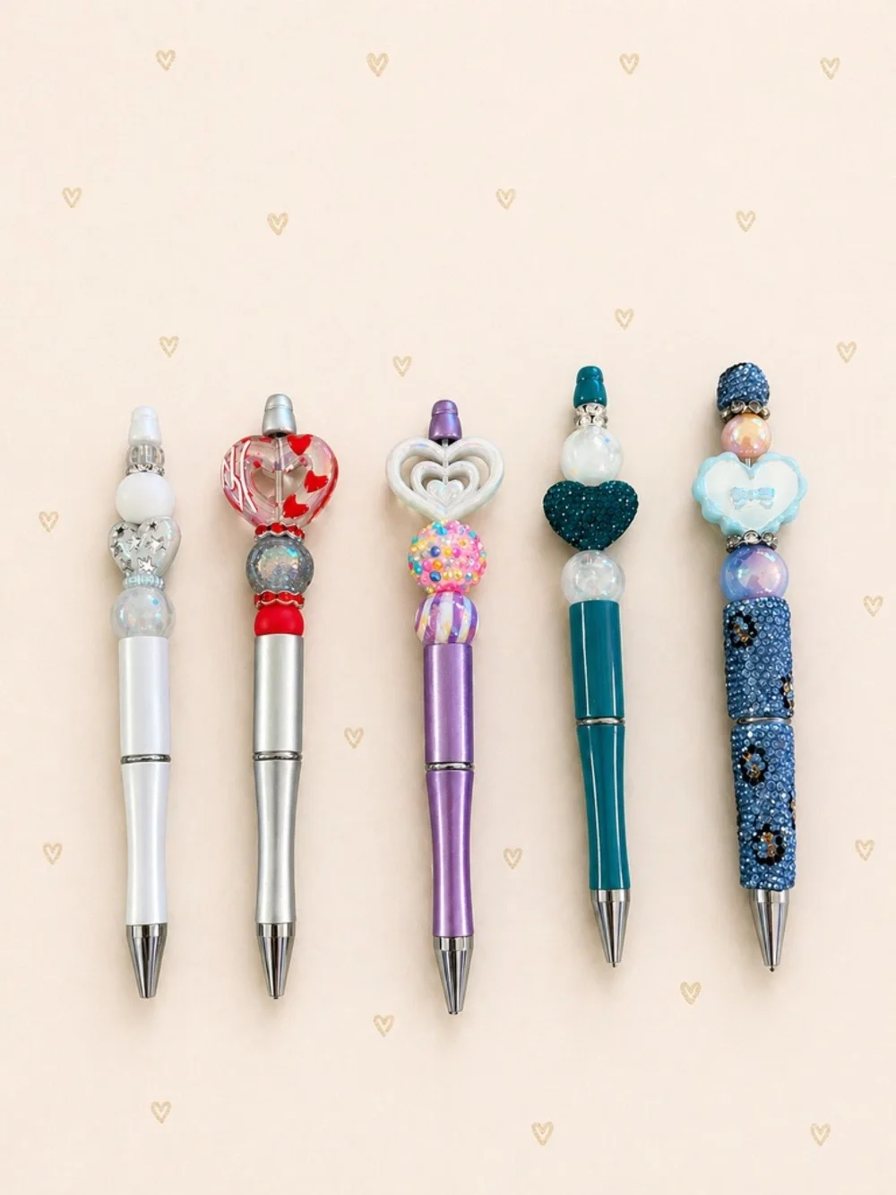 Lot of 5 Beaded Decorative handmade heart theme Ballpoint Pens - Assorted Colors